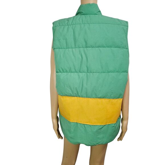 1980s Woolrich Insulated Kelly Green Yellow Goose Down Puffer Vest Size Medium - Picture 7 of 12